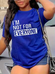 Women's Fashionable Casual Printed T-Shirt,  Letter Print, Base Layer For Everyday Wear, Unique Style - Unisex Loose Cotton Short Sleeve Crew Neck T-Shirt, Vintage Urban Style - 藍色 - 查看 6