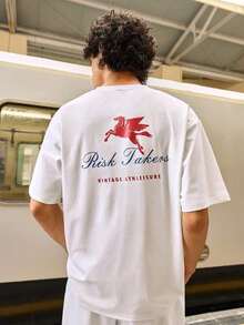 Camiseta de manga corta STONEDISTRICT para hombre, cuello redondo, con estampado de letras, sencilla, para uso diario casual, camiseta estampada, de corte holgado, estilo primavera/verano, estilo vintage americano, unisex, ropa de verano de corte holgado – adecuada para uso diario y para vacaciones de verano. 100% Algodón. - Blanco - Ver 1