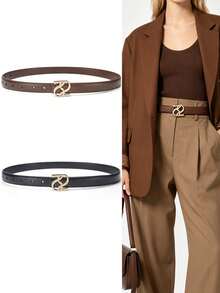 1/2pcs New Women's Smooth Buckle Leather Belt, Minimalist Multi-Color Fashion Waistband, All-Match Casual Belt, Elegant Decorative Accessory Perfect For Jeans, Pants, Dresses And Daily Street Outfits - Multicolor - View 1
