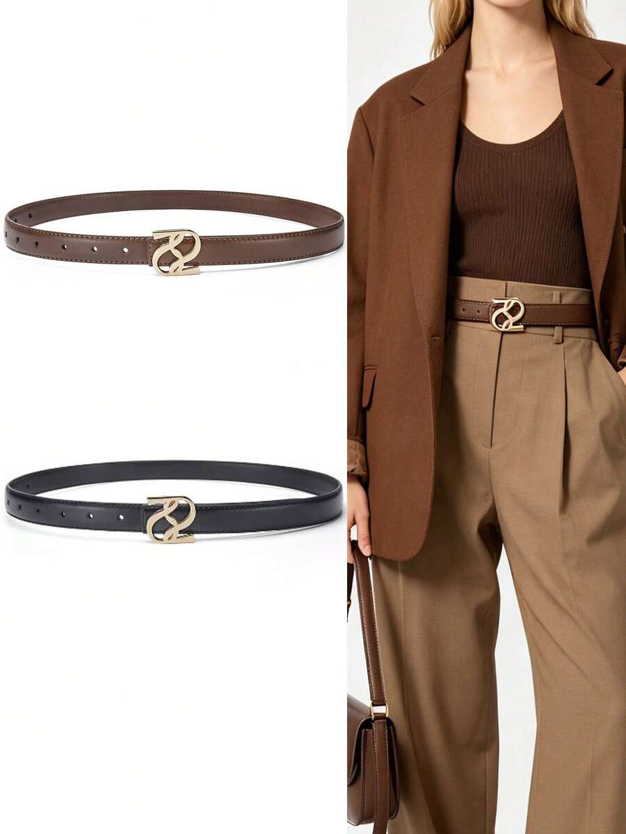 1/2pcs New Women's Smooth Buckle Leather Belt, Minimalist Multi-Color Fashion Waistband, All-Match Casual Belt, Elegant Decorative Accessory Perfect For Jeans, Pants, Dresses And Daily Street Outfits - Multicolor - View 1