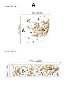 Fresh Watercolor Flower Branch Wall Stickers, Cherry Blossoms, Cute Rabbits, Swallows, Butterflies Optional, PVC Waterproof Self-Adhesive Paper, DIY Wall Decoration For Bedroom, Living Room, Spring Flowers - Wall Stickers - View 4