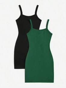 vestidos ajustado de unicolor casuales sin hombros para mujer, aptos para ir al trabajo, exterior, compras - Verde Oscuro - Ver 2