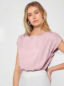 Blusa de mujer con mangas de murciélago asimétricas, de unicolor, estilo básico urbano de viaje, moda elegante y sencilla para negocios casuales, adecuada para maestras y uso en la oficina - Rosa vieja - Ver 3