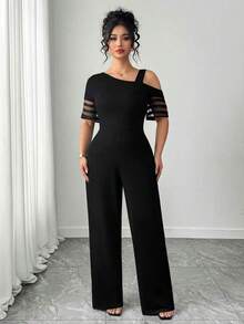 Mono informal de talla grande para mujer de unicolor y diseño minimalista asimétrico - Negro - Ver 7
