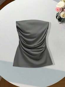Top Sin Tirantes Con Pliegue Dividido - Gris Oscuro - Ver 1