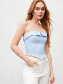 Camiseta de tirantes con detalle de pliegue para mujer, apta para uso urbano y casual de negocios, top básico adecuado para Navidad, Halloween, fiestas y atuendo de invitada a bodas - Celeste - Ver 4