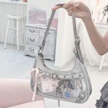 Cute Y2k Womens Shoulder Bag Fashion Elegant Sweet Jk Ita Bag Transparent Literary Kawaii Exquisite Female Handbag Purse - 黑色 - 查看 9