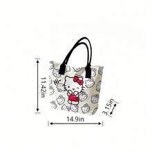 Miniso Sanrio Hello Kitty 全印花帆布手提包，奶油色单肩包，日常使用 - 黑色 - 查看 6