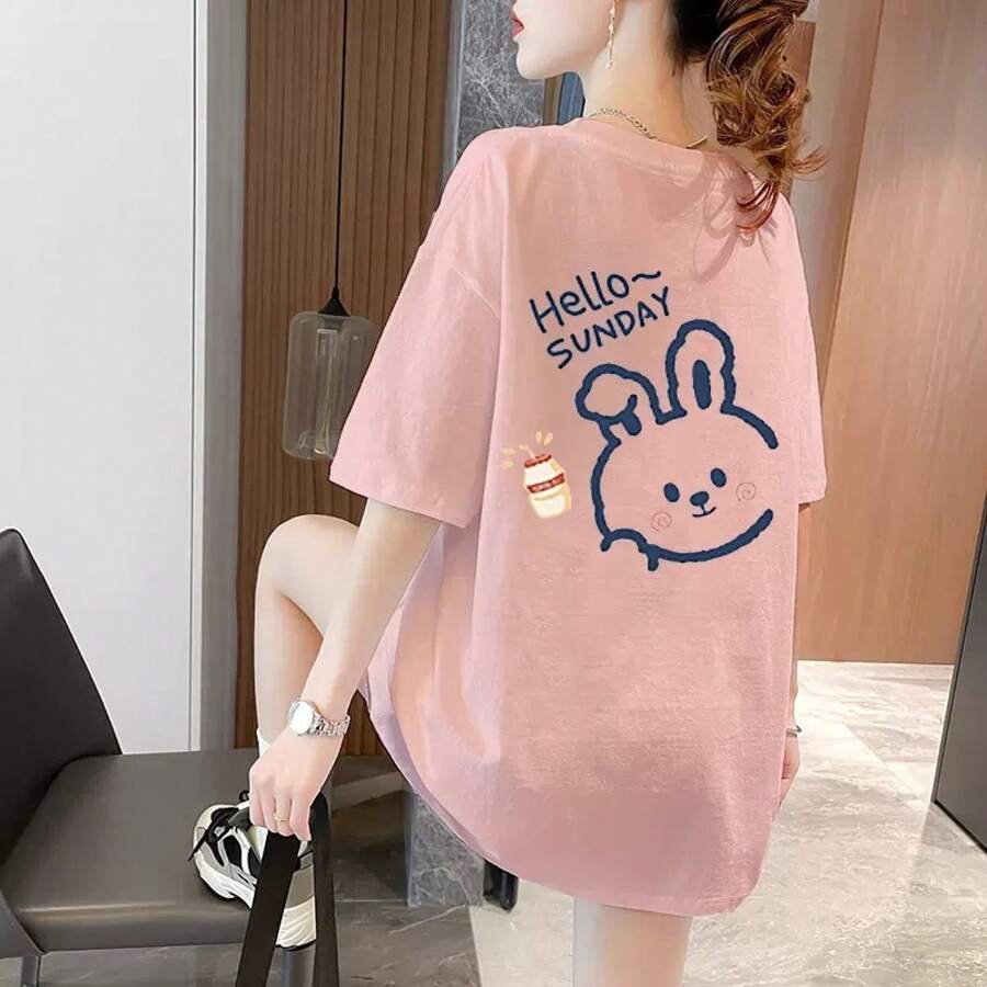 Camiseta con estampado de camisa casual para mujer, manga corta y cuello redondo, moda urbana local de primavera/verano camiseta unisex. PVTH - 195 Rosa [Tela de algodón puro] - Ver 1