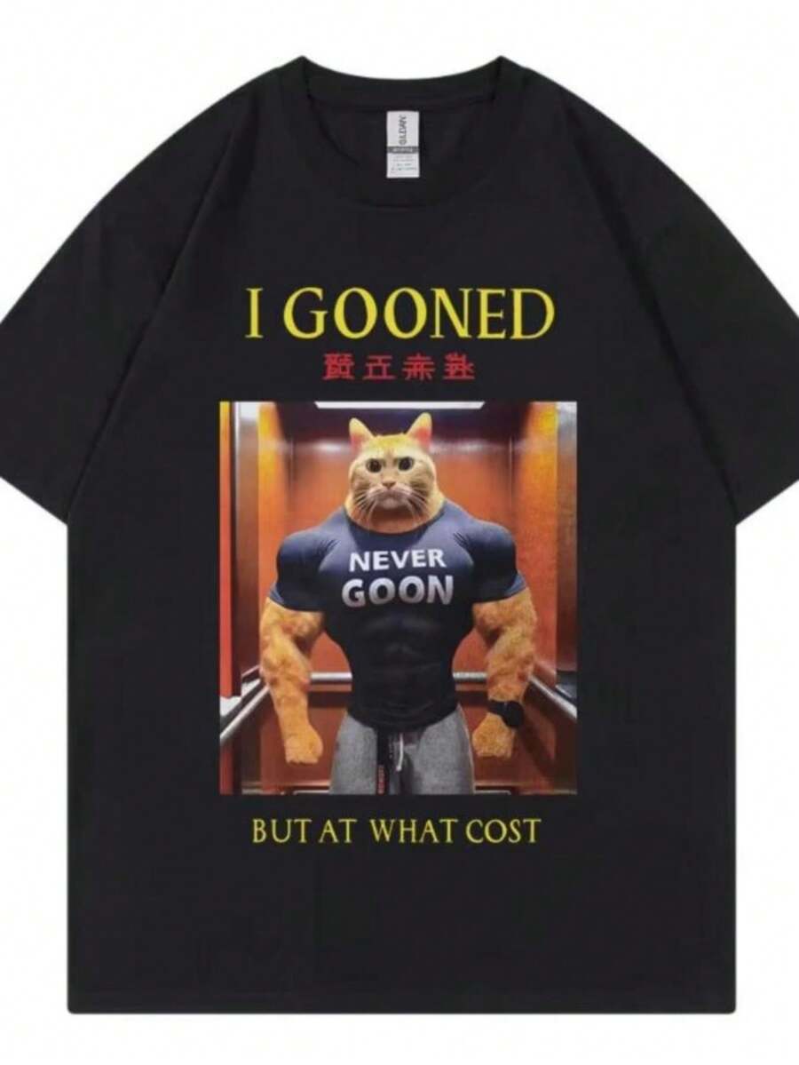 Women's T-Shirts I Gooned But At What Cost Funny Meme T Shirt Harajuku Japan Style Short Sleeve T-Shirt Fashion Casual Summer Women T-Shirts Unisex - 黑色 - 查看 1