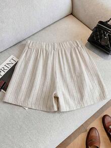 Shorts de mujer de lino a rayas, de moda casual y versátil - Albaricoque - Ver 2