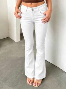 Retro elegante Jeans mit hoher Taille, Knöpfen und schlankem Skinny-Fit, verwaschen, lässig-schicke, vielseitige Damenjeans für den Frühling, weiß - Weiss - Übersicht 7