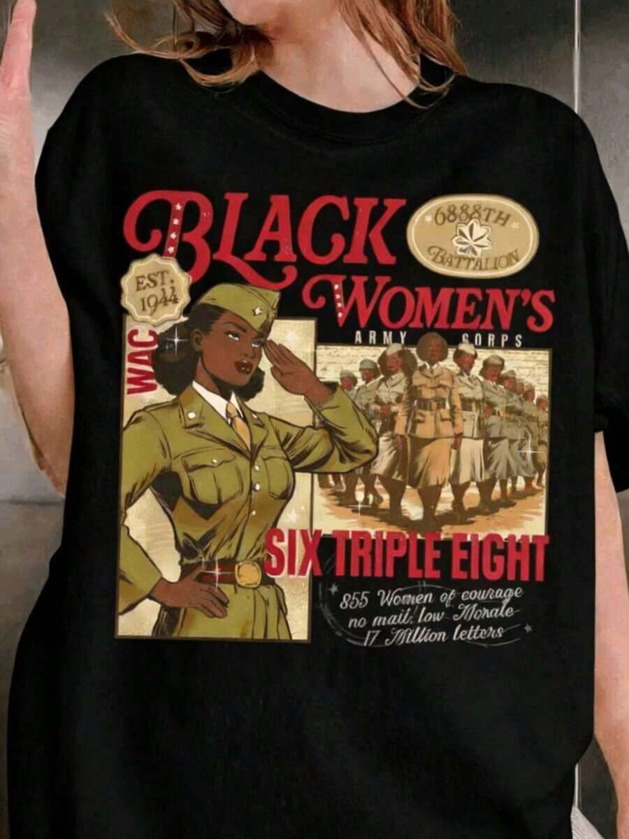 Women's Shirt - 6888th Corps Uniform | Clothing | Historical Reenactment | Washable Waist Trainer For Theme Parties And Everyday Wear | Graphic Tees Suitable For Spring, Summer And Autumn Seasons, Men's Western Wear, Men's Shirts, Graphic Tees, Women's Clothing, Summer Tops, Summer Clothes, Graphic Tees. - 黑色 - 查看 1