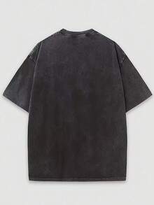 Camiseta casual vintage cómoda y lavada para mujer, camiseta de manga corta con cuello redondo,% algodón lavado y versátil para hombre, adecuada para uso diario y atuendos de, estilo unisex. - Negro - Ver 2