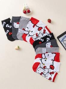 Noctvar OBM Sleepwear X Hello Kitty Hello Kitty 短袜（1/6 双装），可爱萌系猫咪图案，舒适透气，适合学生/成人，可作礼物或日常穿着，男女通用 - 彩色 - 查看 1