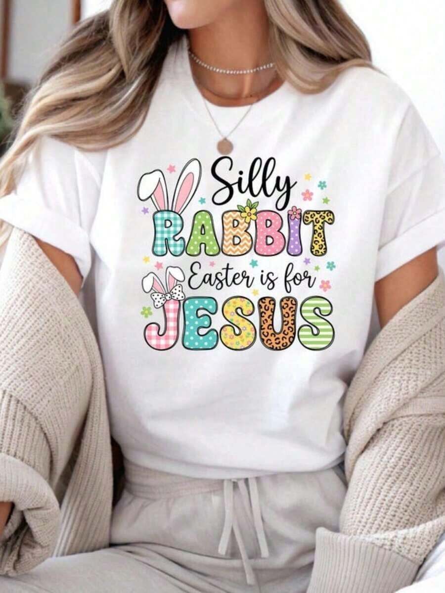 Camiseta de Pascua Cristiana, Conejo Divertido Jesús, Camiseta de Fe, Camisetas Gráficas Unisex, Camiseta Divertida, Camisetas para Mujer - Blanco - Ver 1