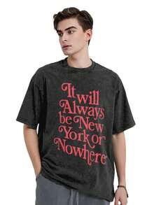 It Will Always Be New York Or Nowhere  Washed Cotton  T Shirt, Plus-Size  T Shirt,Giftsbing Shirts For Men/Women,  Gifts  Polo Shirt T-Shirt For Women, Casual Graphic Tee, Plus Size Short Sleeve Shirt, Soft Cotton Top, Gift For Mom/Her - 黑色 - 查看 3