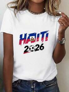 Playera Oversize "Haiti 2026" con Bandera |     Selección de Haití Fútbol 2026, Camiseta de Hincha, Ropa de Mujer 2026 - Blanco - Ver 6