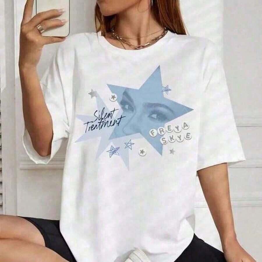 Ropa Curvy En Oferta Y  Camiseta De Colores Brillantes De Zombies 4 Nova, Camiseta Freya Skye De Procesamiento Silencioso, Festival De MúSica Star Arrangement 2026, Camiseta Zombies Dawn Vampire 2026, Blusas Para Mujer, Tops, Blusas Curvy Para Mujer, , Vestidos De Mujer, Y2K, Blusas Blancas, DíA De La Madre, Pascua, Blusas Casuales Para Mujer. Camisetas Para Mujer Y2K - Blanco - Ver 1