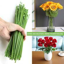 10/20/50pcs Artificial Rose Stems Plastic Green Floral Stems For Flower Arrangement, Bouquet, Wedding Decoration - Green - View 4