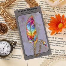 6/1pc Vintage Feather Shaped Metal Bookmarks With Pendant, Ideal For Readers, Writers And Teachers - Perfect For Marking Reading Pages And A Great Gift For Book Lovers | Decorative Bookmarks | Durable Metal Markers, Reading Bookmarks, Feather Crafts, Hat Decoration, Book Bookmarks, Book Accessories - A - View 13