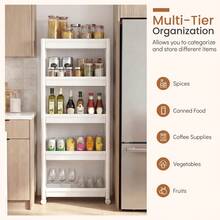 GOFLAME Space-Saving 5-Tier Utility Organizer Slim Rolling Storage Cart Plastic Storage Trolley For Bathroom Kitchen - White - View 4