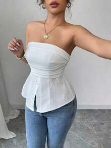 Blusa casual y sexy con diseño sin espalda y textura tejida para mujer, /verano - Blanco 2 - Ver 5