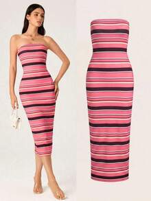 Vestido casual ceñido sin tirantes para cena - Multicolor - Ver 12
