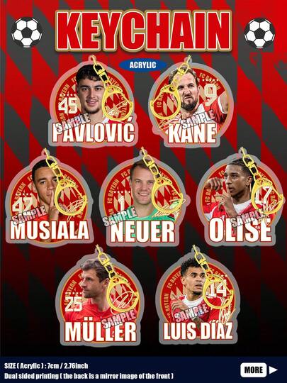 Soccer Kane, Musiala, Olise, BAYEAN FC, Soccer Big Star Acrylic Keychain, Soccer Club, Football Star 2D Acrylic Keychain, FCBY, Soccer Themed Decoration, Football Club, Bag/Car Key Chain Decor, Soccer Memorial Hanging Rack, Soccer Team Memorial Gift, Student Backpack Accessory, England Football Match, Classic Element Keychain, Double-Sided Laminated Acrylic Keychain, Suitable As Gift For Family, Friends, Fans