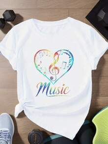 ¡Oferta por tiempo limitado, unidades limitadas,  relámpago! Camisas casuales para mujer, camisetas de poliéster para mujer, camisas elegantes.,Camiseta deportiva de manga corta para mujer con diseño de símbolo musical. - Blanco - Ver 4