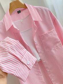 Blusa de mujer de manga larga con hombros caídos y rayas, Blusas de manga larga - Rosa - Ver 3
