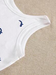 Top de tirantes con bordado de ballena para mujer, chaleco bordado con ribete de concha a la moda - Blanco 6 - Ver 5