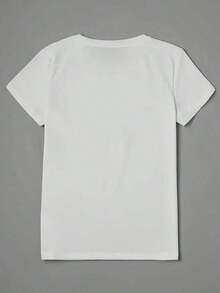 Women's Casual Short Sleeve T-Shirt, Graphic Print T-Shirt With Four Designs, Summer Clothes, Oversized T-Shirt, Casual Streetwear, Round Neck, Cotton, Summer Fashion, Loose Fit T-Shirt For Women, Daily Wear, Suitable For Spring, Summer And Autumn. - 白色 - 查看 2
