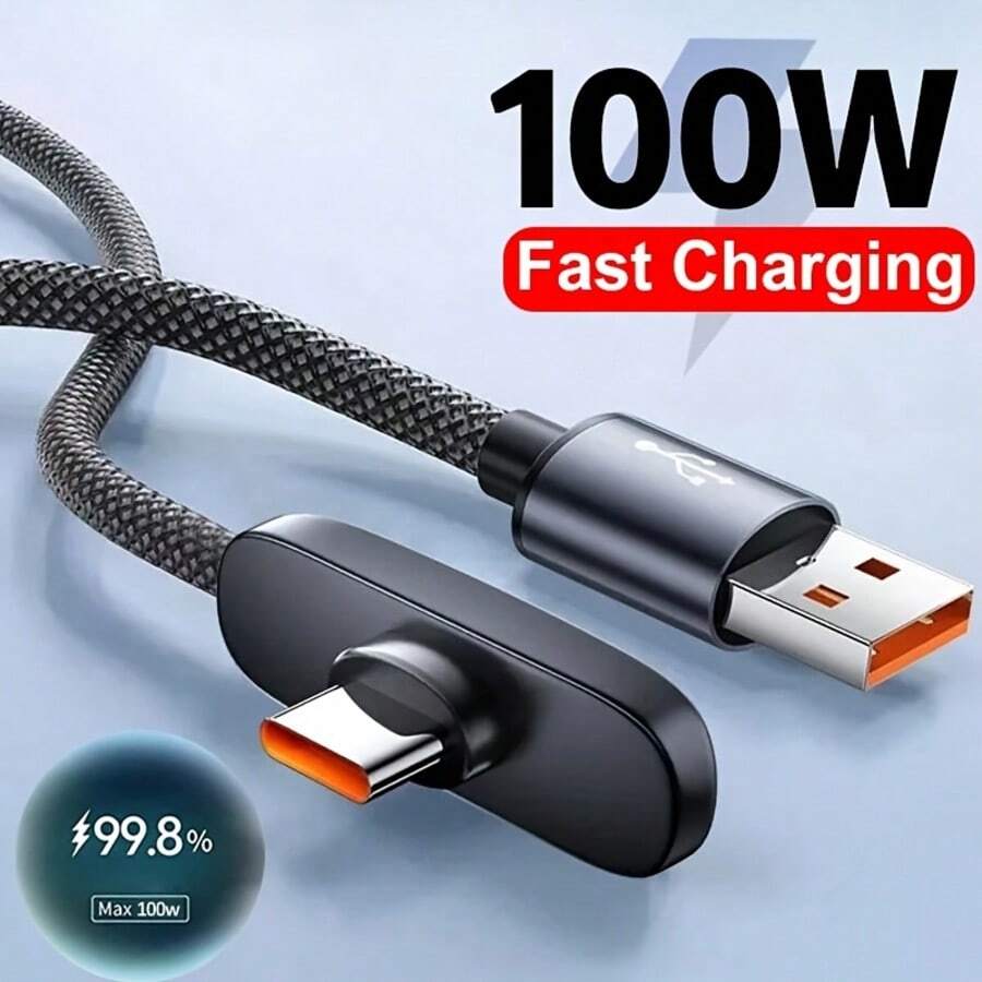Cable de datos USB-C trenzado de carga súper rápida de 100W, universal - Negro - Ver 1