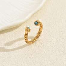 BMOR Anillo abierto ajustable con textura retorcida y turquesa incrustada, anillo de dedo apilable estilo bohemio chapado en oro para mujer, joyería de uso diario para fiestas y regalos - La apertura es ajustable - Ver 3