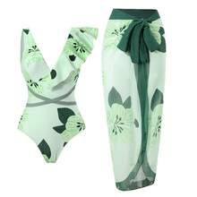Nuevo traje de baño de dos piezas para vacaciones, bikini, bikini sexy de playa, traje de baño de una pieza conservador para mujer. - Conjunto Y3 verde claro - Ver 1