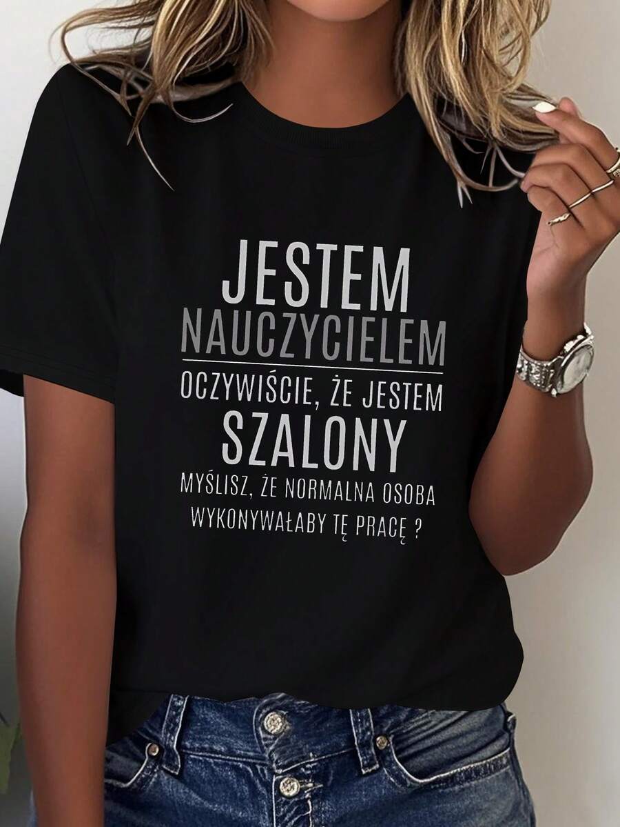 Comfortable And Fun Women's T-Shirt With Polish Humor - Black - View 1
