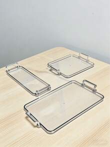 1pc Modern Luxury Dual-Handle Design Tray, Suitable For Wedding, Snacks, Outdoor, Multi-Purpose Tray - Clear - View 4