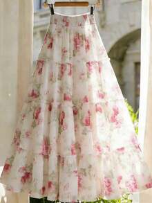 Falda de mujer de verano con estampado floral y parches superpuestos - Multicolor - Ver 2