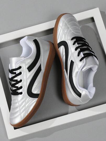 Zapatos deportivos casuales plateados para hombres, zapatos de cultura futbolística, zapatos de entrenamiento cómodos, transpirables y antideslizantes