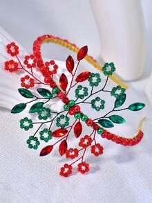 1pc Women's Hair Accessory, Rhinestone Headband, Bridal Hair Accessory, Wedding Banquet And Prom Hair Accessory, Wedding Accessory, Summer Hair Accessory - Red - View 7