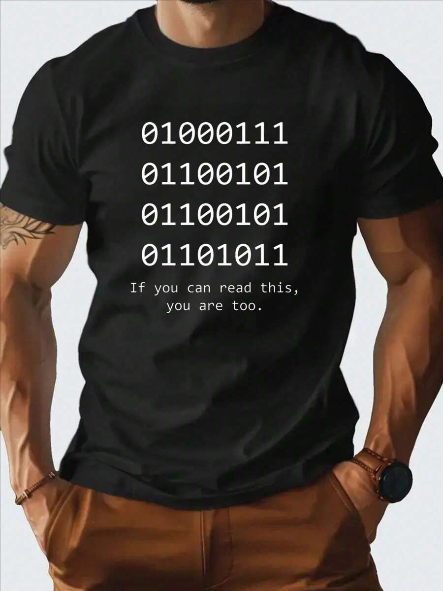 Men's Programming Language-Shirt - Funny Coding Shoe Tee With Binary Code (01000111), Comfortable Tech Geek Shirt Developers, Washable Computer Science Clothing - Programmers & Coding Fans, Technical Design, Comfortable Material - Black - View 1