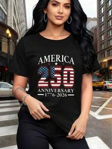 Camiseta cómoda para mujer, edición 250º aniversario de Estados Unidos - Manga corta, cuello redondo, adecuada para uso en exteriores, en casa y en el día a día - Camiseta lavable para ir al trabajo y de vacaciones - 250 años de diseño - Estilo vintage urbano, unisex, holgada, de algodón, manga corta y cuello redondo. - Negro - Ver 7