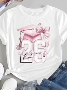 Camiseta Deportiva Casual para Mujer con Diseño de Graduación 2023 en Rosa y Negro - Camiseta Blanca Elástica de Cuello Redondo, Lavable aáquina, Ajuste Cómodo para Todas las Estaciones, Perfecta para Celebrar tu Éxito. - Blanco - Ver 7