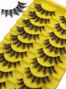 10 Pairs Clear Stem False Eyelashes, Cat Eye Effect Eyelashes, Soft Eyelash Strips, Exquisite And Natural, Lightweight Faux Full Eyelashes, Strip False Eyelashes - Black - View 3