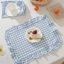 1pc/2pcs/6pcs Korean Style Plaid Placemats, Sweet Princess Candy Color Plaid Tablecloth With Ruffle Edge, Cute Food Plate Insulation Pad - Multicolor - View 2