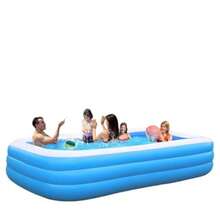 AFINYQBET Alberca Inflable Familiar 260*170*60 cm - PVC Grueso Anti-UV 3 Camaras Independientes y Valvula de Drenaje Grande - Ideal para Jardin Patio Terrazas y Familias con Niños - Azul - Ver 1