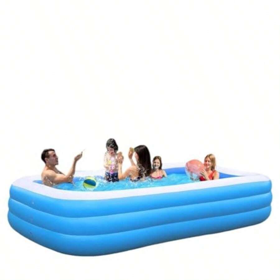 AFINYQBET Alberca Inflable Familiar 260*170*60 cm - PVC Grueso Anti-UV 3 Camaras Independientes y Valvula de Drenaje Grande - Ideal para Jardin Patio Terrazas y Familias con Niños - Azul - Ver 1