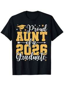 Camiseta de manga corta "Tía Orgullosa de un Graduado de 2026", Tía de Graduado de la Clase de 2026, Unisex - Primavera, Día de San Valentín, Día de San Patricio, Temporada de Graduación, Pascua, Regalos para Papá, Mamá, Padres, Amigos, Familiares y Compañeros de Trabajo (Solo Camiseta) Camiseta de Verano - Negro - Ver 1