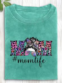 1 Piece Of Fashionable Leopard Print Washed Cotton T-Shirt For Mothers, High Quality Batik Cotton Vintage Fashion Brand T-Shirt, Women's T-Shirt, Popular For Daily Wear, Holiday Gift, Perfect Gift, 180g 100% Cotton. - 黑色 - 查看 8